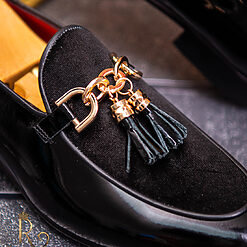 Pantofi Loafers barbatesti piele naturala negri cu ciucuri P1740 4