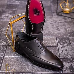 Pantofi cu siret barbatesti negri one cut P1730 3