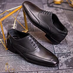 Pantofi cu siret barbatesti negri one cut P1730 4