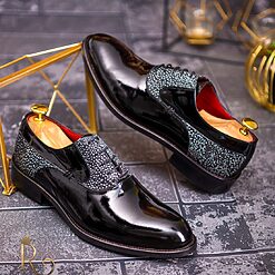 Pantofi de barbati negri lacuiti cu siret piele naturala P1702 2