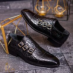 Pantofi de barbati piele naturala negri 3 catarame P1786 4