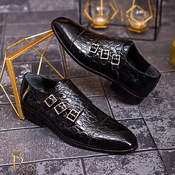 Pantofi de barbati piele naturala negri 3 catarame P1786 5