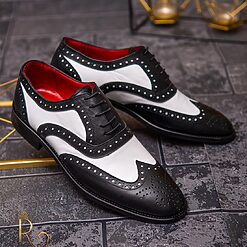 Pantofi de barbati piele naturala negri cu alb ivoire P1781 3
