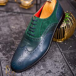 Pantofi de barbati piele naturala verde cu bleumarin P1782 3