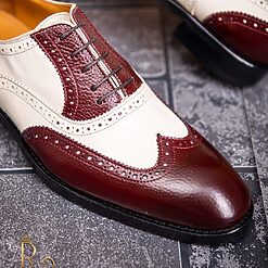 Pantofi de barbati piele naturala visinii cu alb ivoire P1780 4