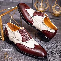 Pantofi de barbati piele naturala visinii cu alb ivoire P1780 5