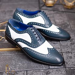 Pantofi de barbati piele naturalableumarin cu alb ivoire P1778 5