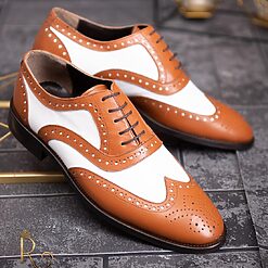 Pantofi de barbati piele naturalamaro cu alb ivoire P1777 3