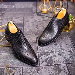 Pantofi eleganti barbatesti negri piele naturala croc P1737 3