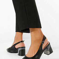 Pantofi slingback Lilliana negri-Pantofi cu toc gros-Pantofi cu toc gros