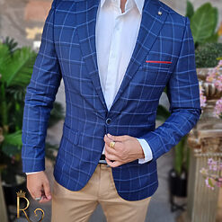 Sacou albastru inchis in carouri croiala Slim Fit SC849 2