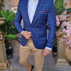 Sacou albastru inchis in carouri croiala Slim Fit SC849 3