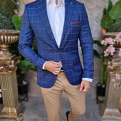 Sacou albastru inchis in carouri croiala Slim Fit SC849 5