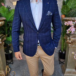 Sacou bleumarin in carouri croiala Slim Fit SC841 2