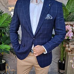 Sacou bleumarin in carouri croiala Slim Fit SC841 3