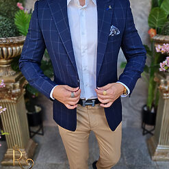 Sacou bleumarin in carouri croiala Slim Fit SC841 4