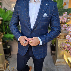 Sacou bleumarin in carouri maro croiala Slim Fit SC848 2