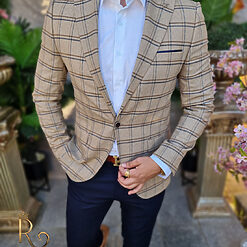 Sacou crem in carouri croiala Slim Fit SC842 3