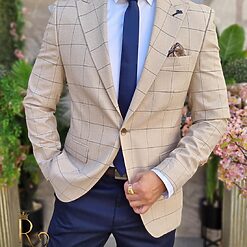 Sacou crem in carouri croiala Slim Fit SC853 2