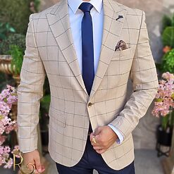 Sacou crem in carouri croiala Slim Fit SC853 3