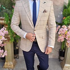 Sacou crem in carouri croiala Slim Fit SC853 4