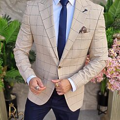 Sacou crem in carouri croiala Slim Fit SC853 5