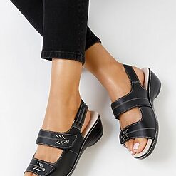 Sandale cu toc mic Devika negre-Sandale cu platforma-Sandale piele
