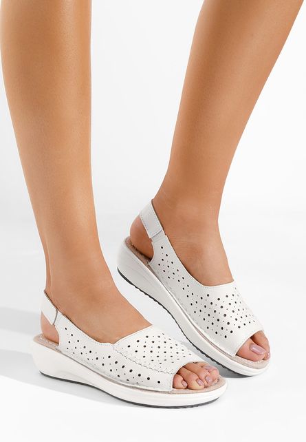 Sandale piele naturală Larnaca albe-Sandale fara toc-Sandale piele