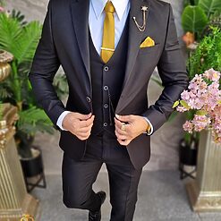 Costum Reginald negru Sacou Vesta si Pantalon C4306 3