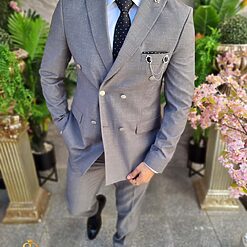 Costum de barbati Double Breasted Gri C4319 2