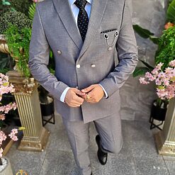 Costum de barbati Double Breasted Gri C4319 3