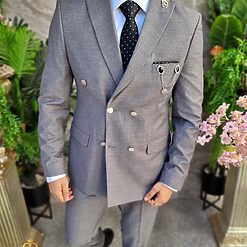 Costum de barbati Double Breasted Gri C4319 4