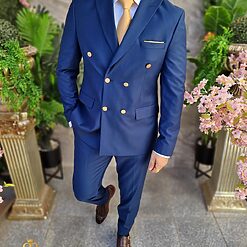 Costum de barbati Double Breasted bleumarin C4320 2