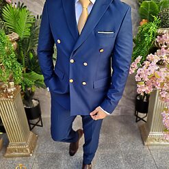 Costum de barbati Double Breasted bleumarin C4320 3