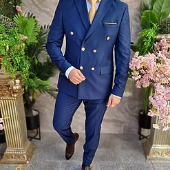 Costum de barbati Double Breasted bleumarin C4320 4