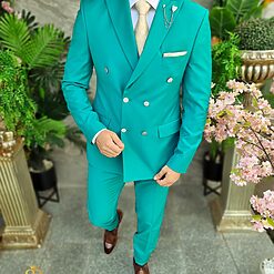 Costum de barbati Double Breasted verde deschis C4330 2