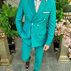 Costum de barbati Double Breasted verde deschis C4330 3