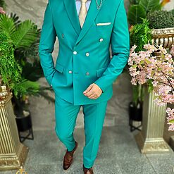 Costum de barbati Double Breasted verde deschis C4330 4