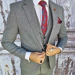 Costum de barbati Sacou gri cu model Vesta si Pantalon slim fit C2033 3