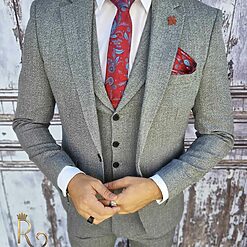 Costum de barbati Sacou gri cu model Vesta si Pantalon slim fit C2033 4