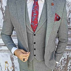 Costum de barbati Sacou gri cu model Vesta si Pantalon slim fit C2033 5