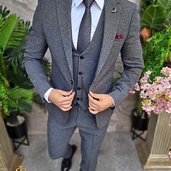 Costum de barbati gri Sacou Vesta si Pantalon C4349 5