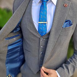 Costum de barbati gri Sacou Vesta si Pantalon C4362 5