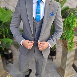 Costum de barbati gri Sacou Vesta si Pantalon C4362 8