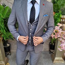 Costum de barbati gri deschis Sacou Vesta si Pantalon C4347 4