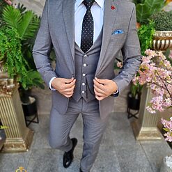 Costum de barbati gri deschis Sacou Vesta si Pantalon C4347 5