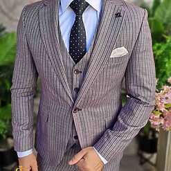 Costum de barbati gribordo in dungi Sacou Vesta si Pantalon C4337 4