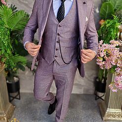 Costum de barbati gribordo in dungi Sacou Vesta si Pantalon C4337 6