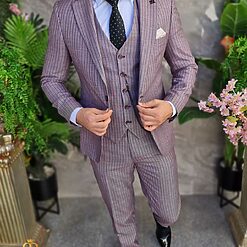 Costum de barbati gribordo in dungi Sacou Vesta si Pantalon C4337 7