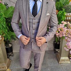 Costum de barbati grinegru in dungi Sacou Vesta si Pantalon C4341 4